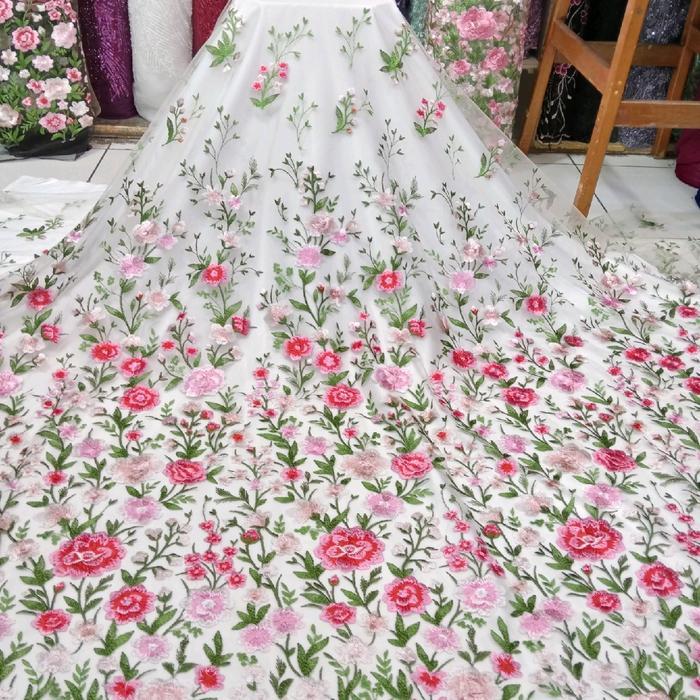 BAHAN KAIN TILE BORDIR BUNGA GARDEN BUNGA MAWAR