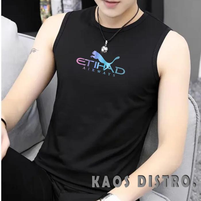 Bisa / Singlet Pria Logo Motif Etihad / Baju Basket Pria / Kaos Tanpa Lengan Pria / Kaos Oblong Sing