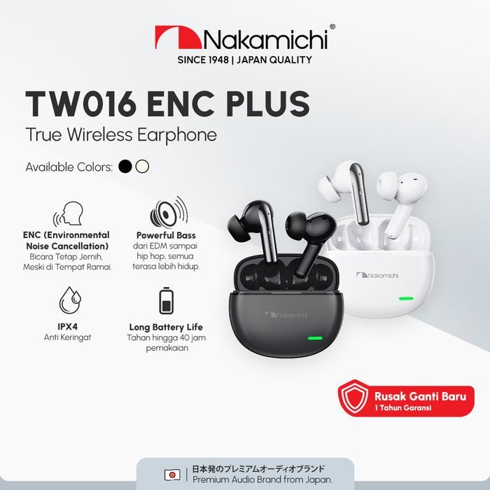 Nakamichi TW016 ENC Plus TWS Earphone Bluetooth 5.4 IPX4 Anti Sweat
