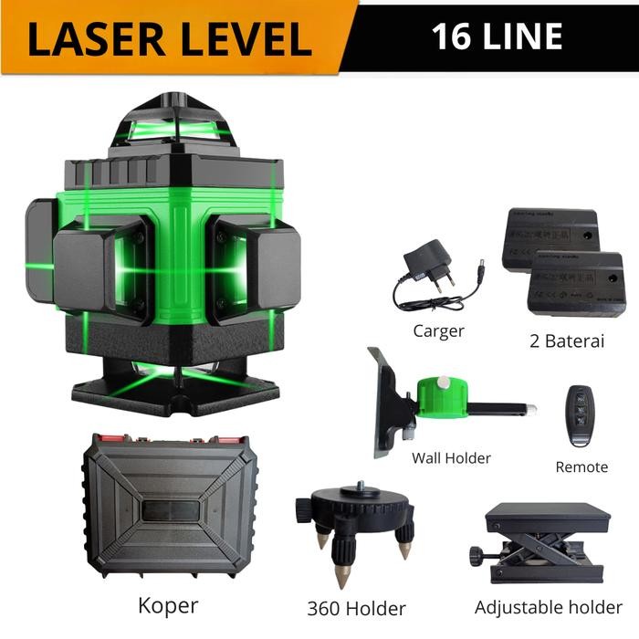 Boos Laser Level 16 Line Self Leveling Laser Level Hijau 2 Baterai