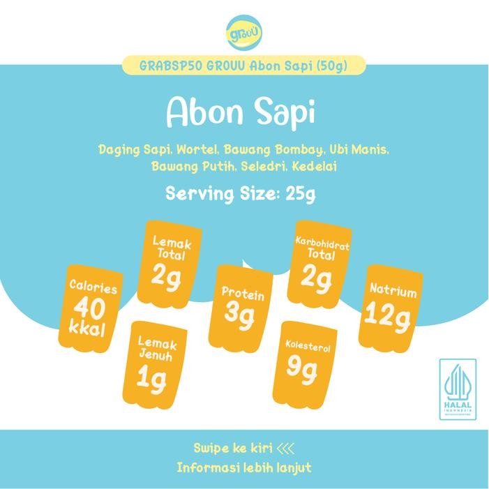 

GROUU Abon Sapi Ayam 50g - BB Booster MPASI Anak Bayi Non MSG Ready To Eat / Makanan Baby 6 Bulan /