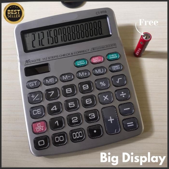 

Bayar di Tempat FREE BATERAI Kalkulator 16 digit KINCIZEN CT-9916 Layar LCD Angka Besar Calculator