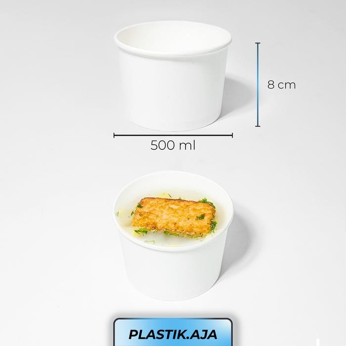 Pilihan- Paper Bowl 500 Ml + Tutup Polos Mangkok Cup Tahan Panas Rice Bowl