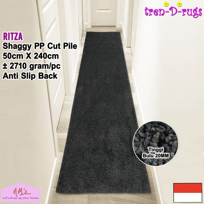 Tren-D-rugs karpet keset shaggy 50x240 anti slip polos modern estetik alas lantai dapur lorong