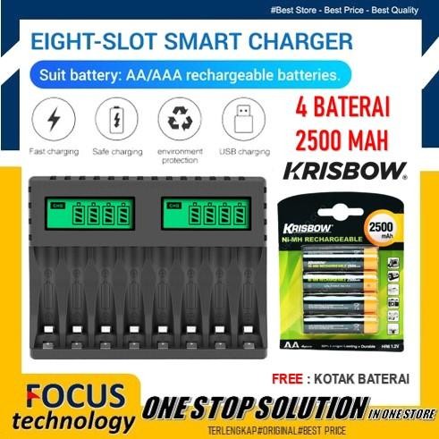 Krisbow Baterai Rechargeable Aa 2500 Mah with Quick Charger 8 Slot