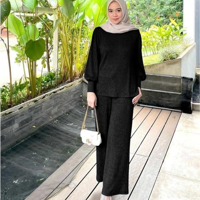 Setelan Wanita Atasan + Celana Bahan Lycra Knit Set Harana Sistaque