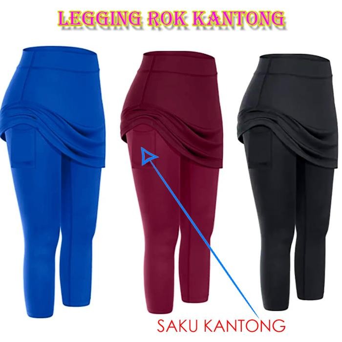 Waldos Sport - Legging Rok Sport Senam Aerobic Ada Kantong Samping - Rok Legging Senam Putih Polos