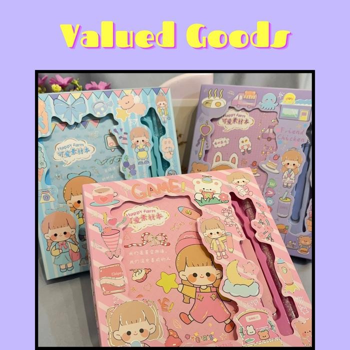 

New Paket Sticker Book+ Cutter Pen & Penjepit Stiker - MOTIF CUTE SZ-57 - washi tape cute girl kado