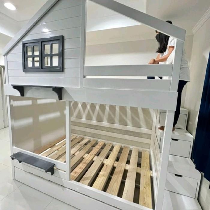 Tempat Tidur Tingkat Hasil Produksi Sendiri Bahan Kayu Jati Belanda Sholid Dipan Modern