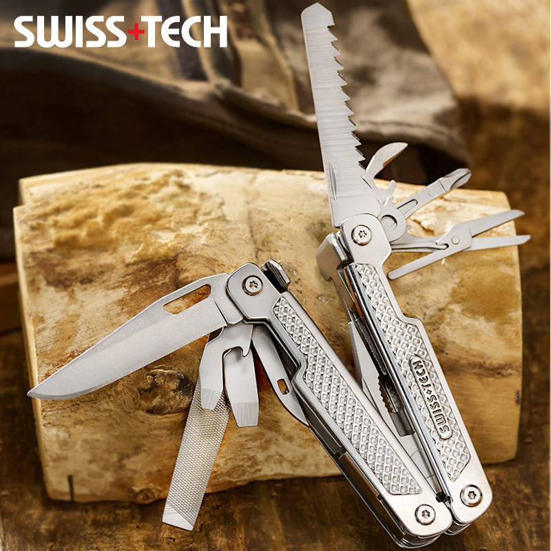 SWISS TECH 15 in 1 Multitool Folding Pliers Pocket Scissors Saw