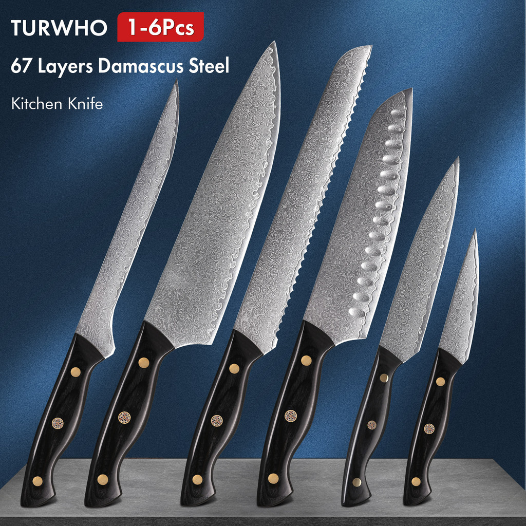 TURWHO 1-6PCS Kitchen Chef Knife Set Japanese Damascus Knife Kitchen