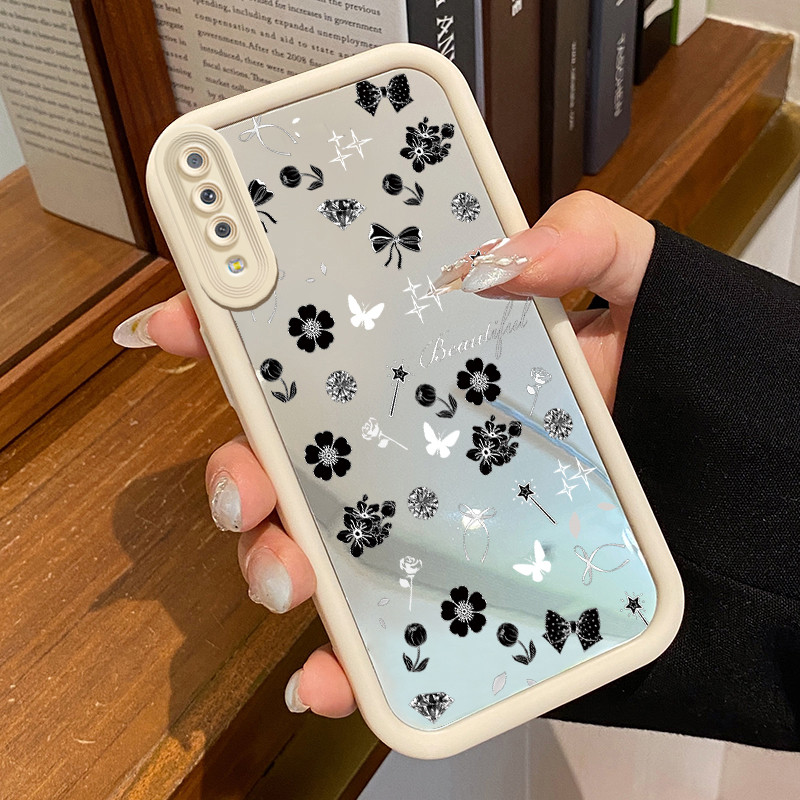 Casing Hp Samsung Galaxy A7 2018 Case Casing HP pola Bunga Hitam Kesing Kasing cermin Cesing Silikon