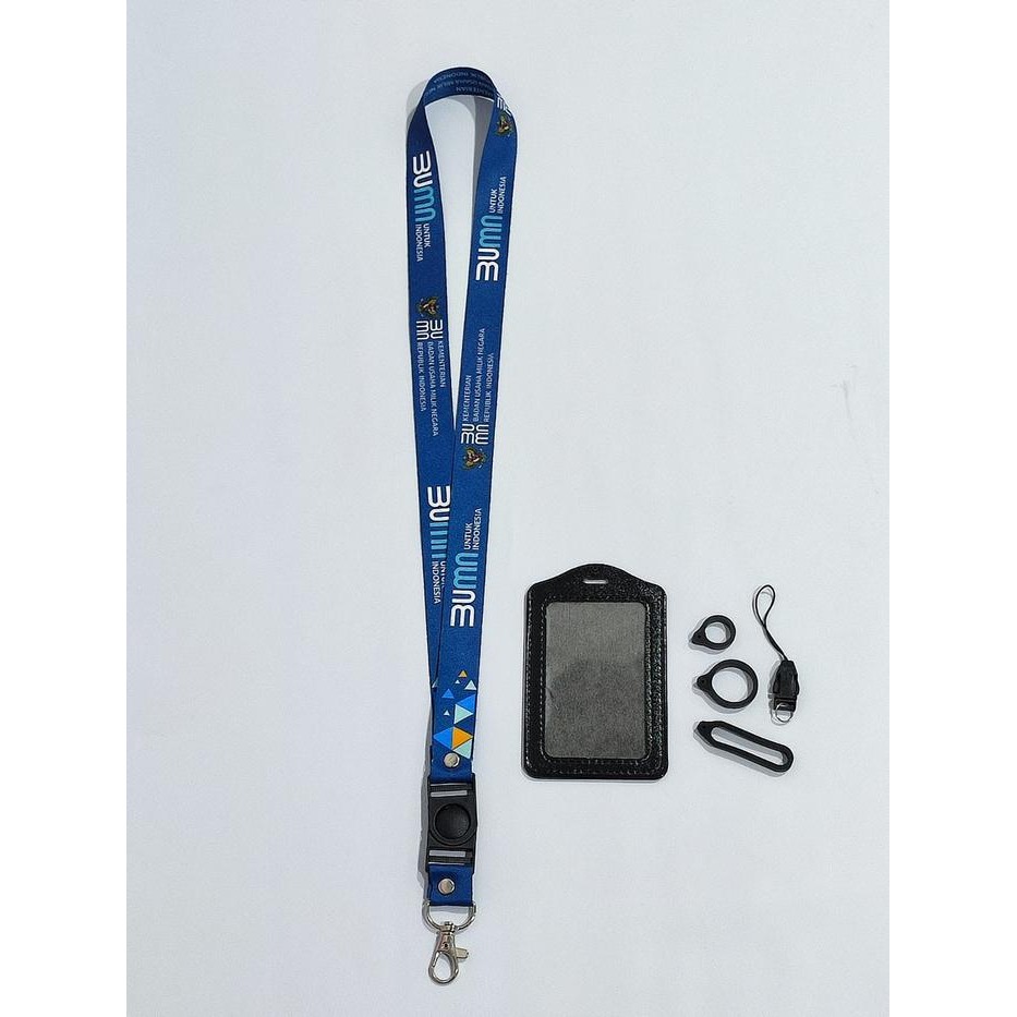 OJ Lanyard Premium Bumn garuda full biru FREE Case Gantungan Karet Oring Cantolan / Lanyard ID Card