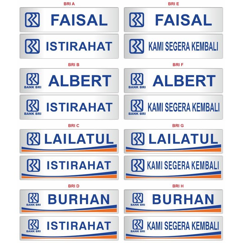 

OJ Plat Nama Meja / Name Desk 20cm 2 sisi Bank BRI Tanpa Holder