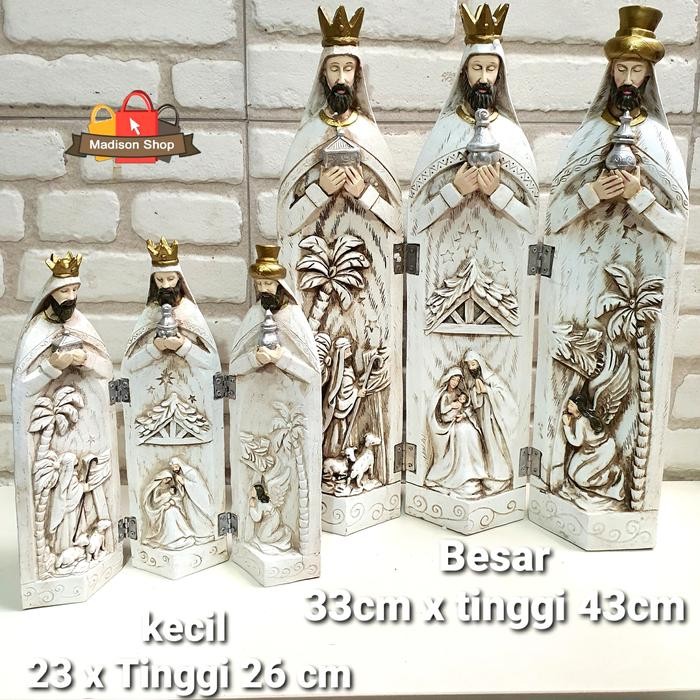 Ukiran Kayu Patung Yesus 3 Raja Majus Kado Natal Patung Doa Katolik