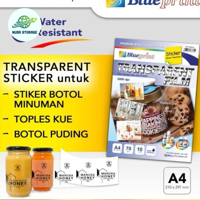 

Kertas Stiker Transparan Tahan Air BLUEPRINT A4 70gsm 10sheet Transparent Film Sticker Water
