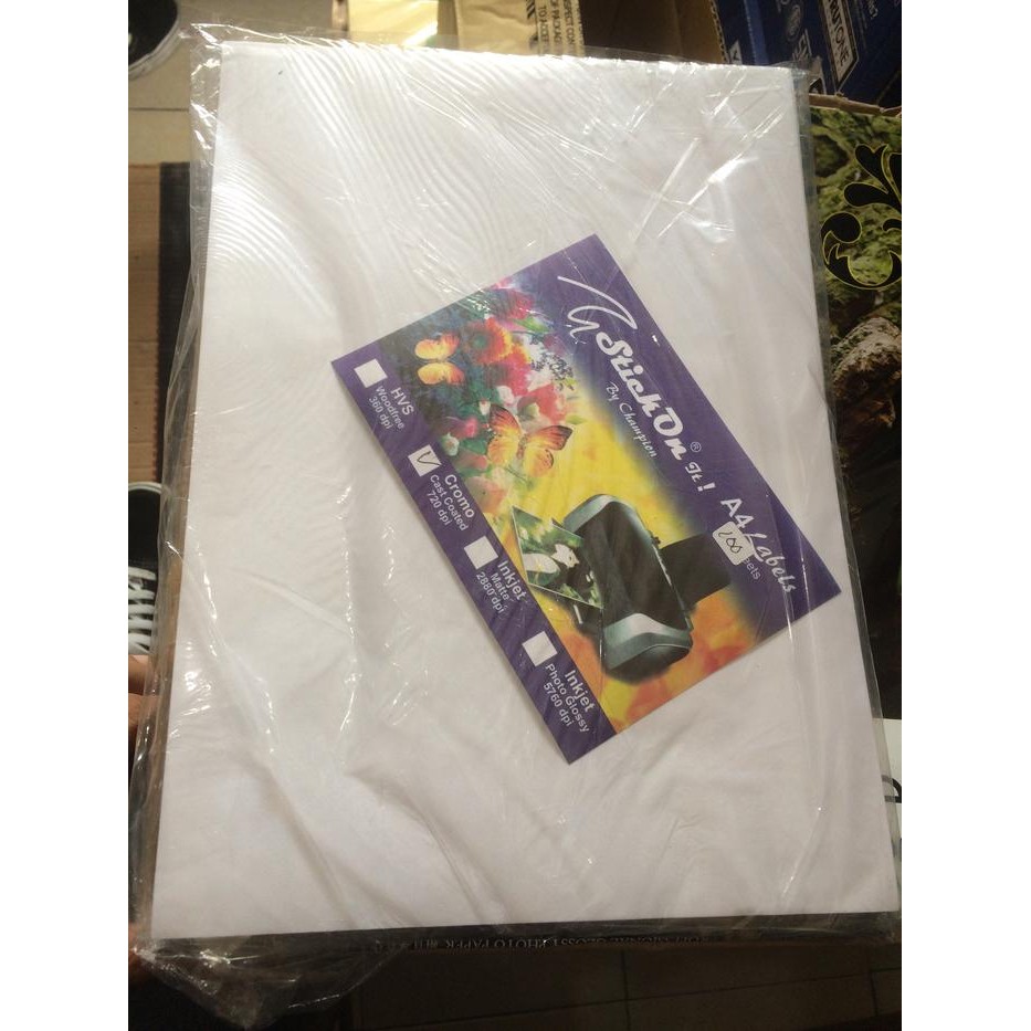 

Kertas sticker A4 glossy/cromo 720dpi isi 100 lembar