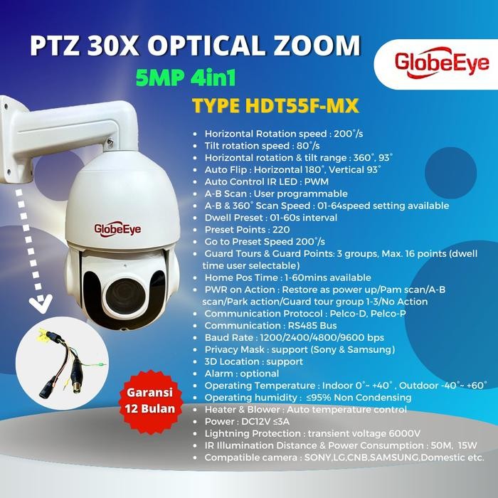 Camera PTZ GlobeEye 30x optical zoom 4in1 5Mp garansi 1 tahun