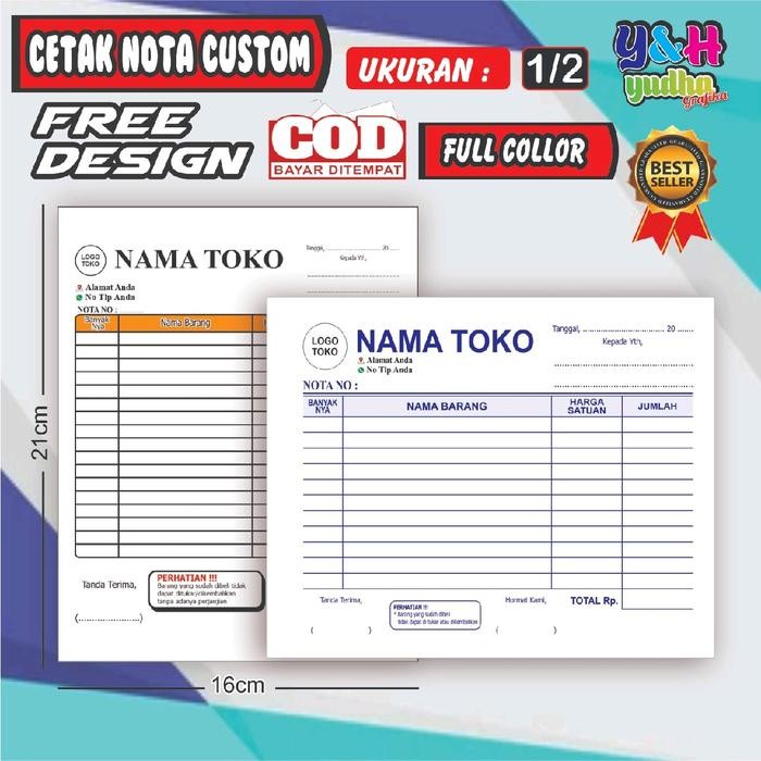 

New nota custom 1/2 uk 16x21 gratis dsain dan logo mendesain toko apa saja y&h yudha grafika Buku
