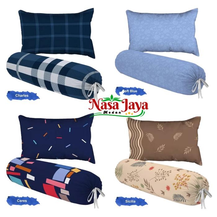 Sarung Bantal Sarung Guling Set Premium Akiko Vito Motif dan Polos Embos Jacquard Katun Halus Tidak