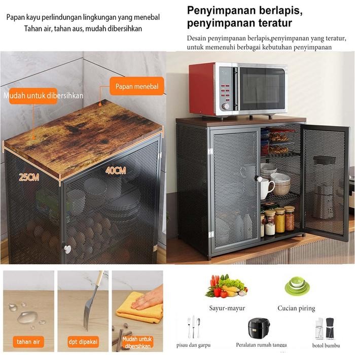 Tudung Saji 2 Pintu Lemari Makanan Piring Minimalis Rak Dapur Stainless Rak Penyimpanan Serbaguna