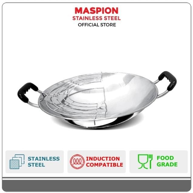 Maspion Panda Aster Wok 30 Cm + Tempura - Wajan Stainless Steel Penggo