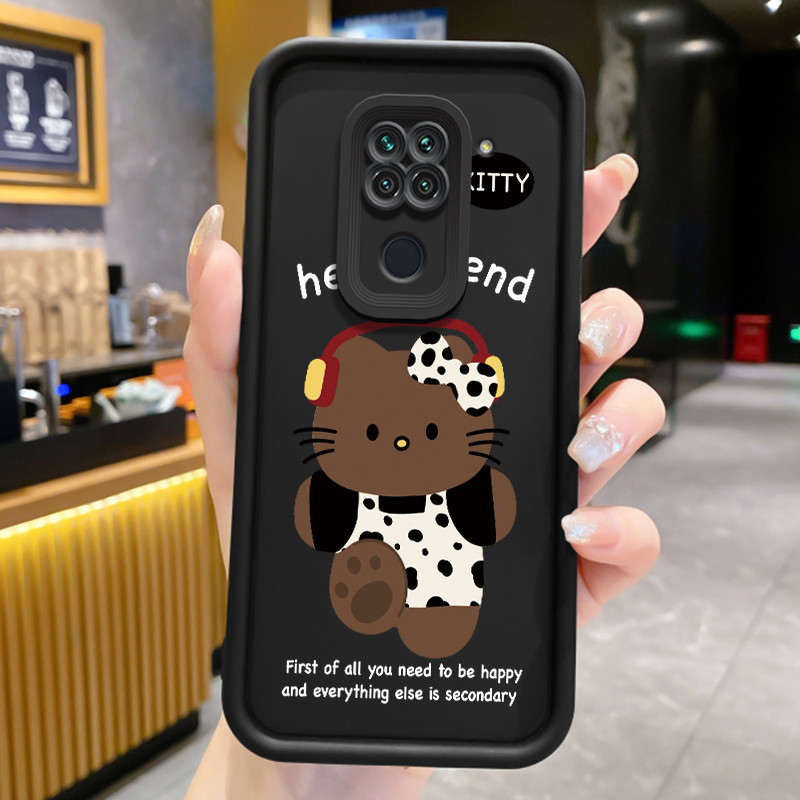 Casing Hp untuk Xiaomi Redmi Note 9 4G 10X Case Hp Casing pola Kucing berwarna kopi Kasing HP Cesing