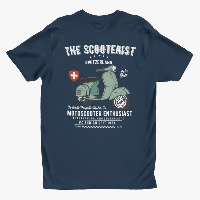 Kaos Vintage Retro Scooter Club Switzerland Navy Blue
