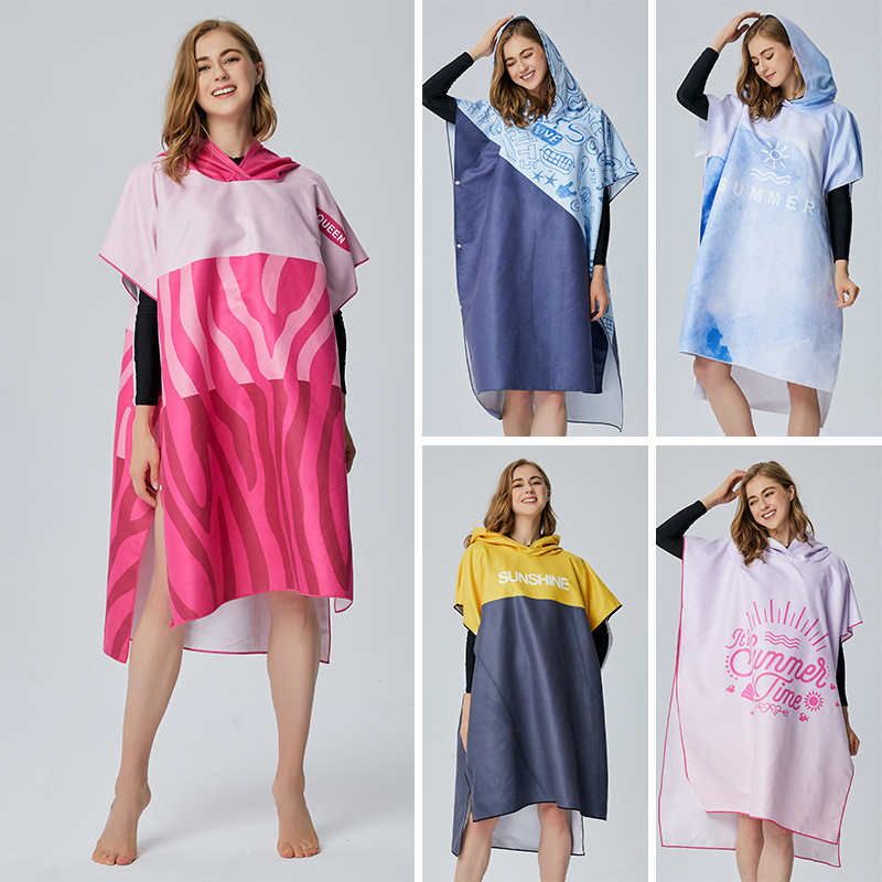 Surf Poncho Changing Towel Quick Dry Summer Hooded Beach Microfiber Beach Blanket Bath Towel Swim To