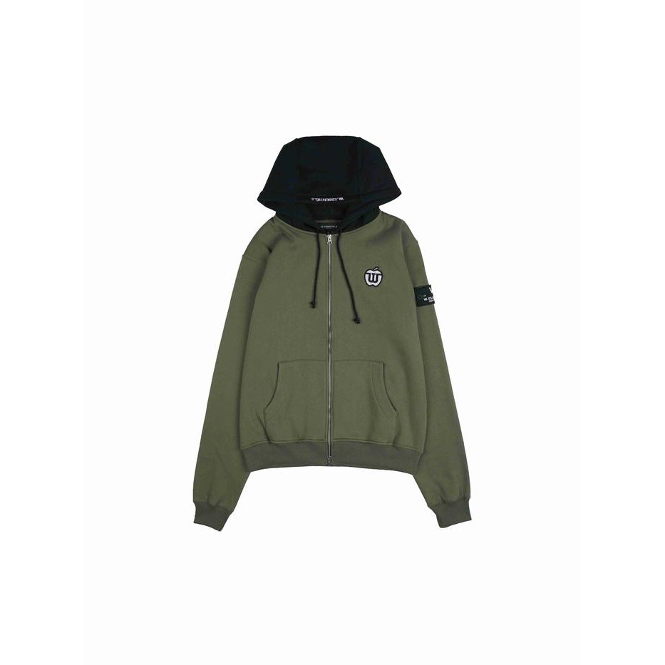 Sale W.Essentiels Calvados Aoc Embroidery Two Tone Zip Hoodie Olive/Noir