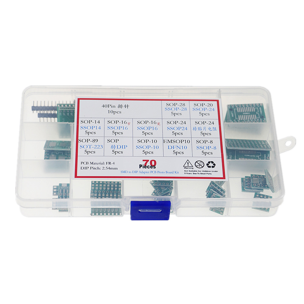 70pcs PCB Board Kit SMD Turn To DIP Adapter Converter Plate SOP8 SOP10 SOP14 SOP16 SOP24 SOP28