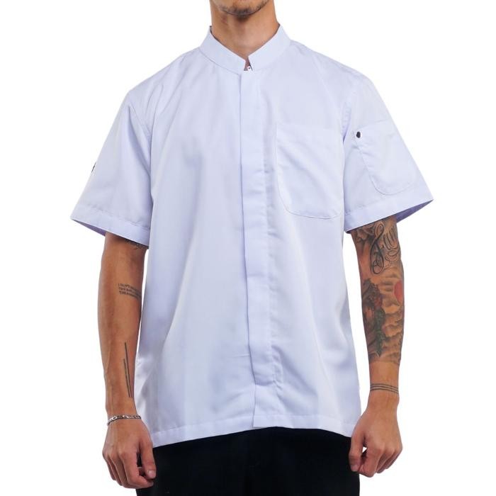 DISKON Seneca Chef Jacket Short Sve Zipper Baju Chef Lengan Pendek Putih READY STOCK