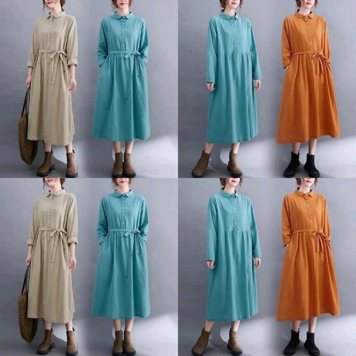 SALE Seysha Midi Dres Rayon Crinkle Katun Santai Polos Nyaman Adem Ootd Cod