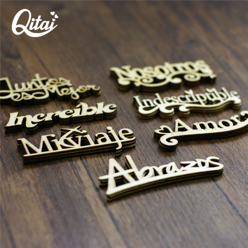 Spanish Words QITAI 21PCS/SET 7 Model Handicraft DIY Gift Wood Spain Letters Decoration Creativity W