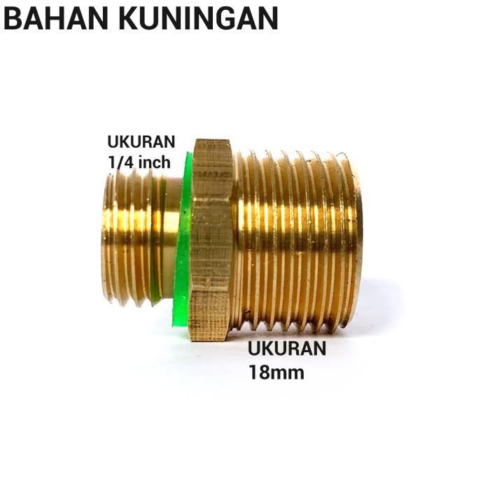 Konektor Konverter Drat Luar 14mm ke Drat Luar 18mm - KUNINGAN