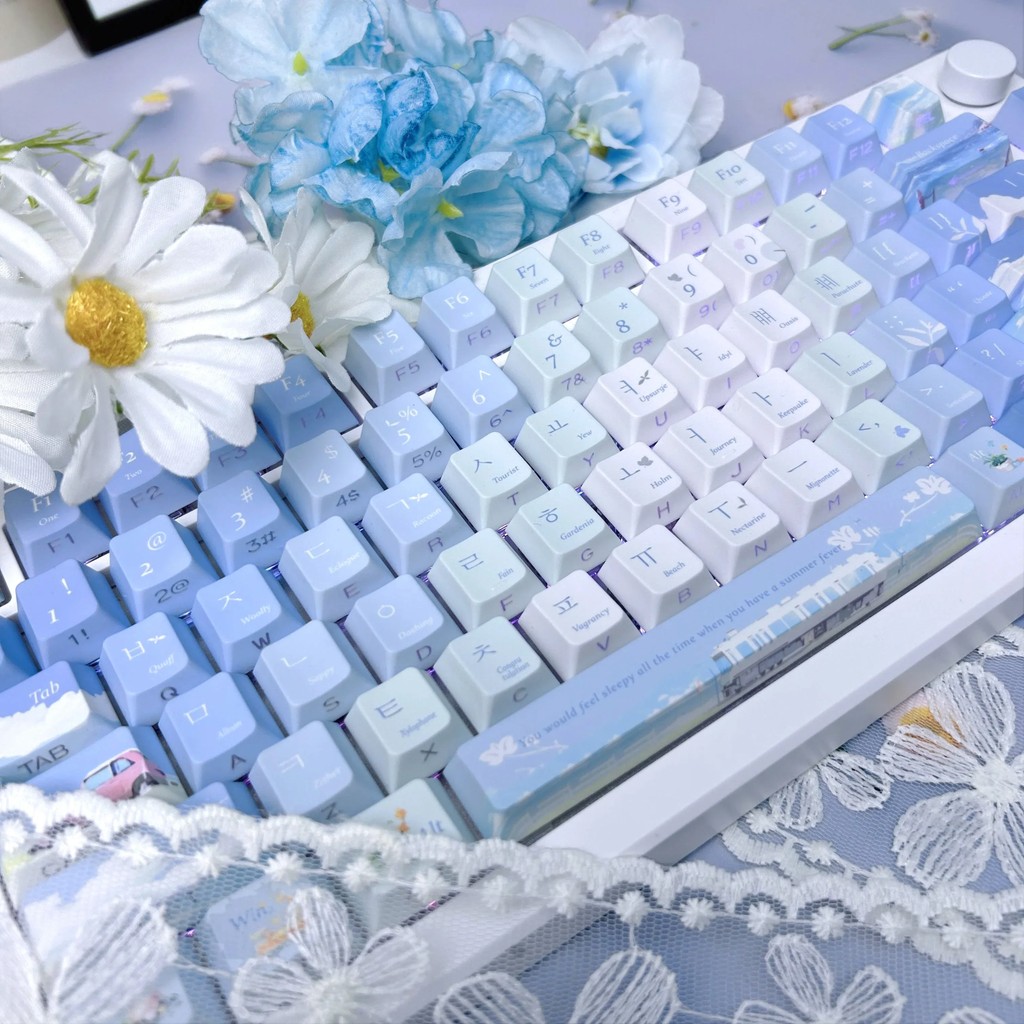 Cherry Profile Korean Keycap Dreamy Light Purple Side Engraved Translucent PBT Hangul Keycaps for