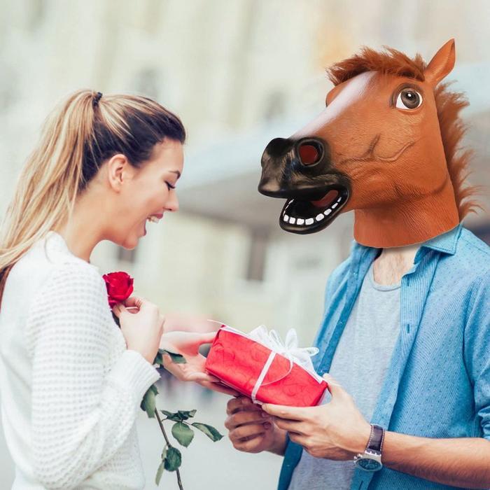 Topeng Kuda Latex Mask Hood Horse Mask-Cokelat