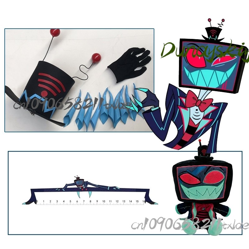Vox Cosplay Props Hat Headwear Blue Nails Ruler Plush Fans Gifts Kawaii Men Women Hazbin Props