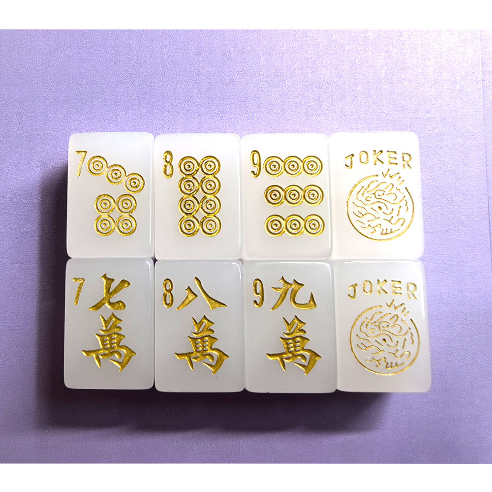 XTY 160pcs Luxury White American Mahjong Set Custom Gold Engraved Large Acrylic Mahjong Tiles for