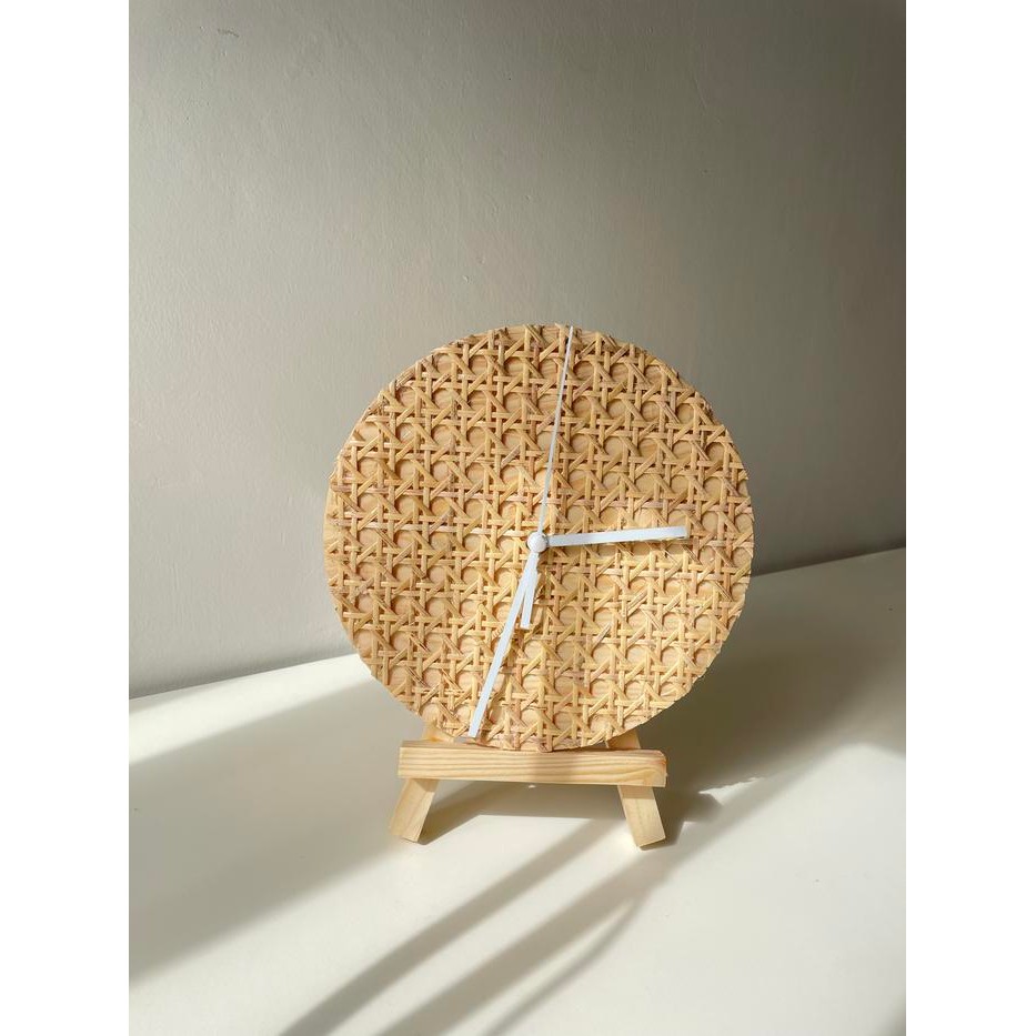 Jam Meja / jam Dinding / jam Kayu Rotan / Aesthetic Clock