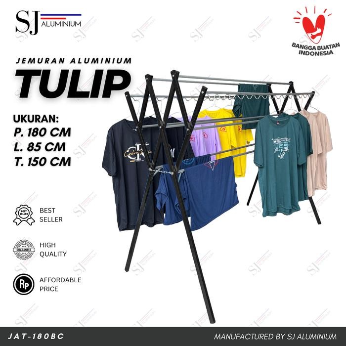 Lion Star House - - Jemuran Baju & Pakaian Aluminium / Rak Handuk Lipat / Jemuran Bayi Hitam - 180