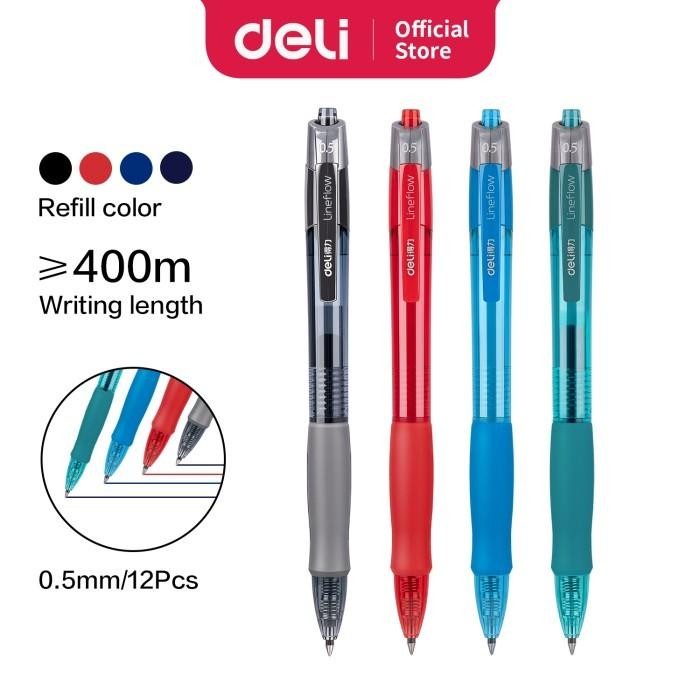 

OJ Deli Gel Pen Pulpen Gel Retractable 0.5mm 3 Warna Bullet Tip S08 12PCS
