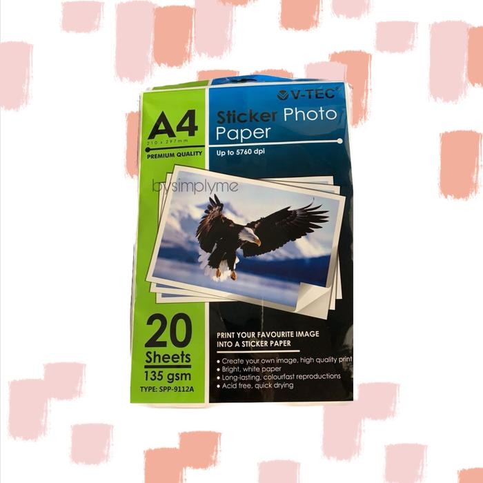 

Pilihan- Sticker Kertas Foto / Sticker Glossy Photo Paper V-Tec 20 Lembar