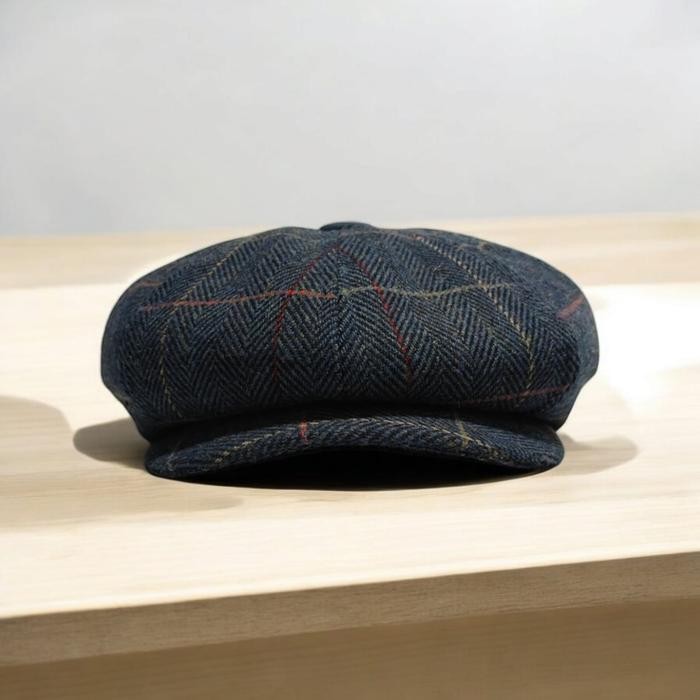SALE  THEJAM THE ORIGINAL NEWSBOY CAP HERRINGBONE BLUE TARTAN TOPI BERET TOPI KLASIK VINTAGE
