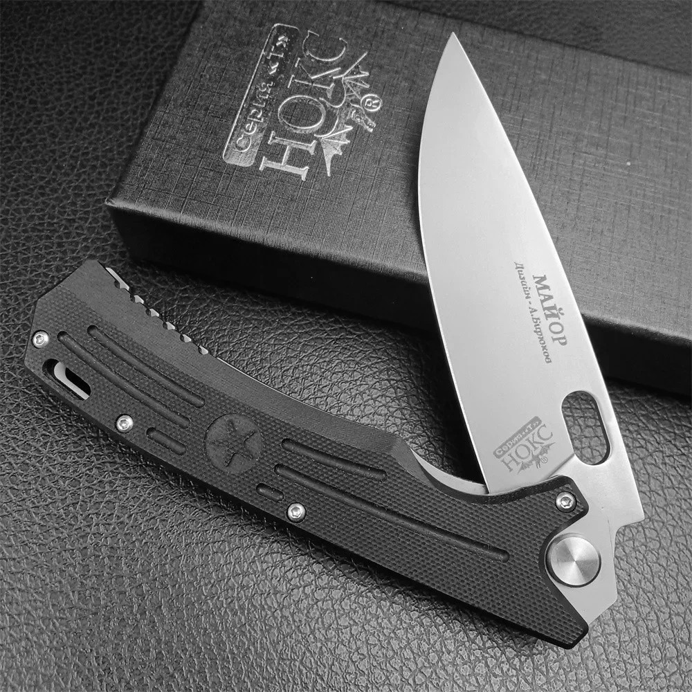 HOKC Five-Star Folding Knife D2 Blade G10 Handle Tactical Knife Outdoor EDC Pocket Knife Survival