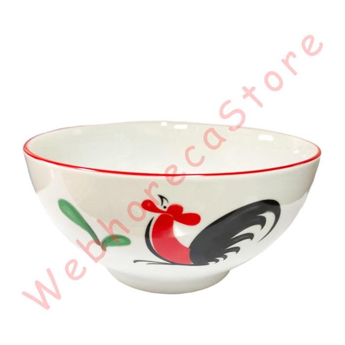 Mangkok Keramik Motif Ayam Lis Merah - 6"