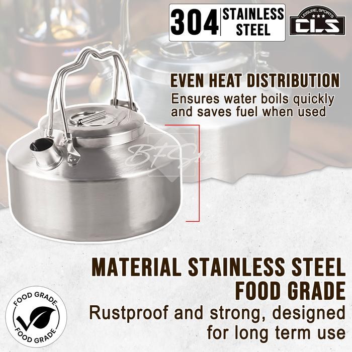 Teko Kettle Camping 1 Liter Teko Stainless Steel 304 Teko Handle CLS Alat Masak Camping gear Teko