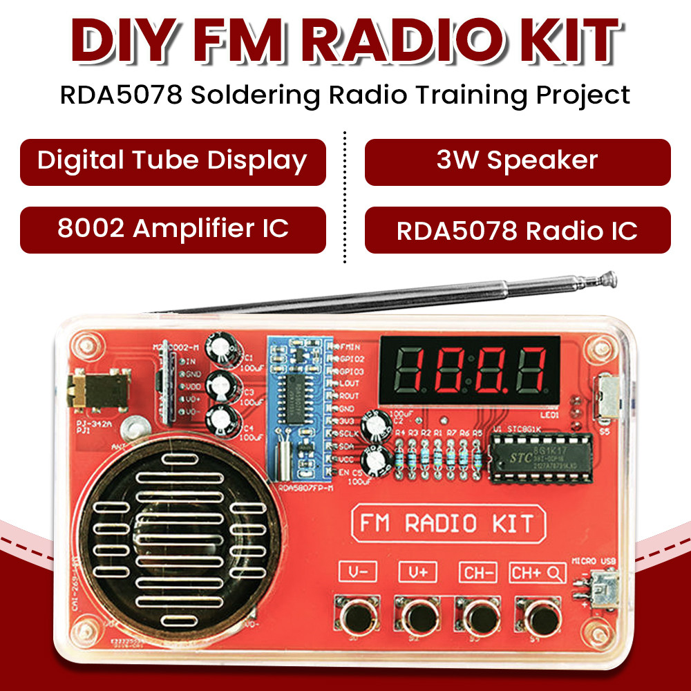Terbaik DIY FM Radio Electronic Kit 50-108MHz Adjustable IC RDA5807 with LED Digital Display DIY Sol