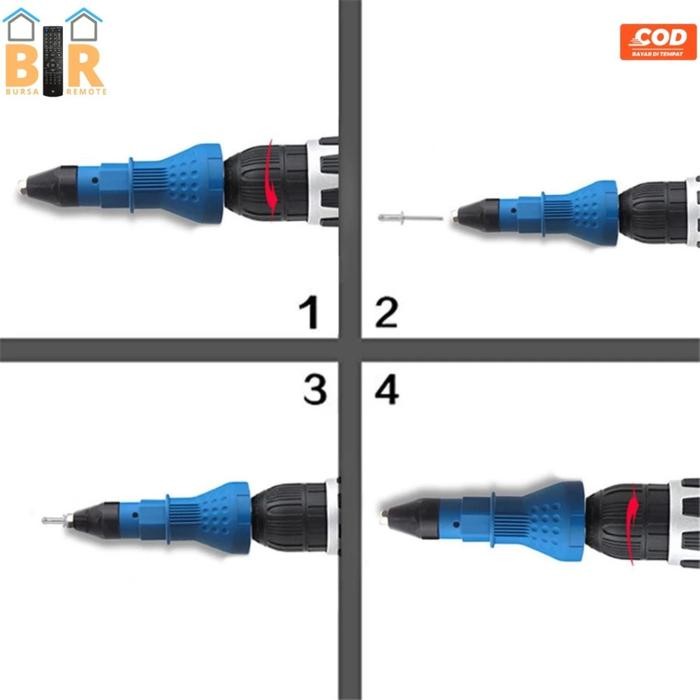 Promo Tang Rivet Gun Elektrik Adaptor Mesin Bor Rivet Gun Free Paku Rivet Terlaris