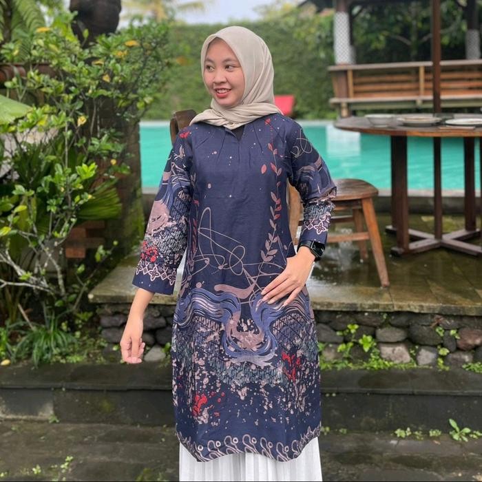 Tunik Batik Qistina batik motif edelwish bahan katun halus model resleting belakang Wanita